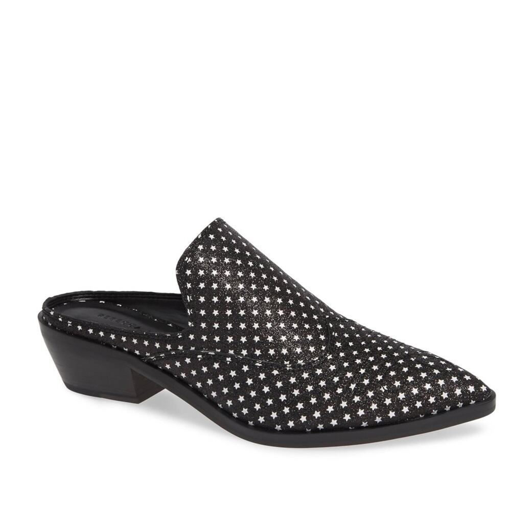 REBECCA Minkoff Karynah Black Star Leather Pointed Toe Mule Loafers 7.5 Edgy